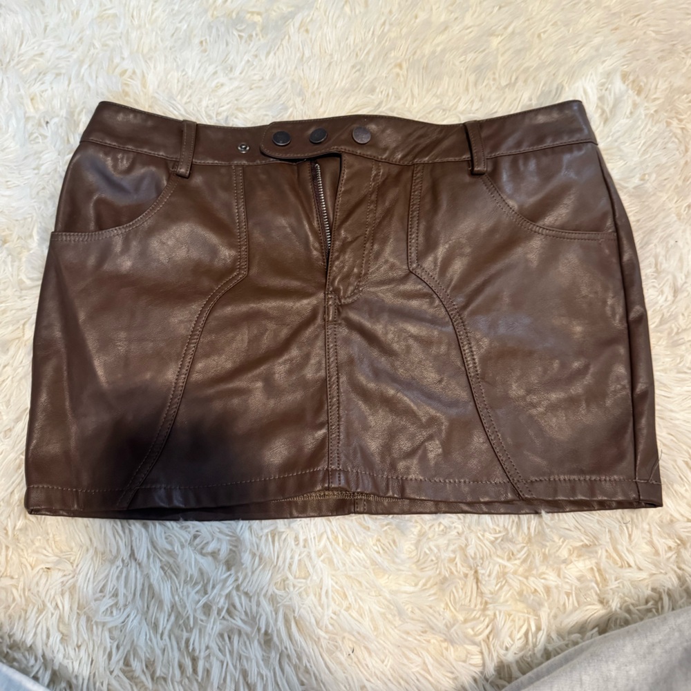 Motel Brown Leather Mini Skirt